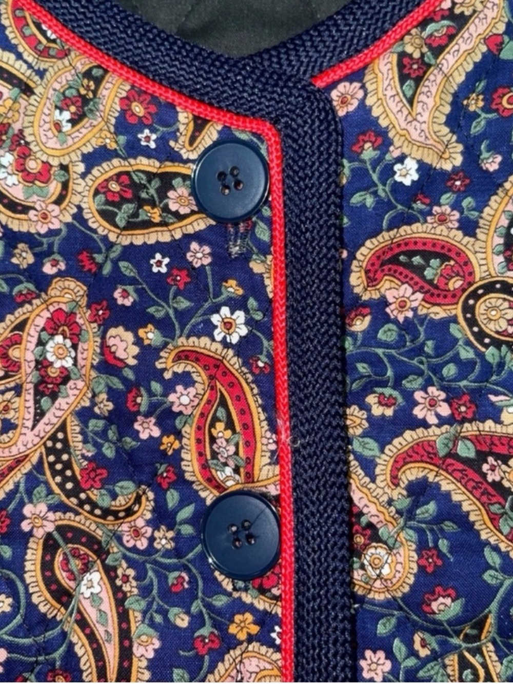 Vintage Quilted Jacket Paisley Designer Style Cottage Boho Red Navy Size 14 - Picture 5 of 8